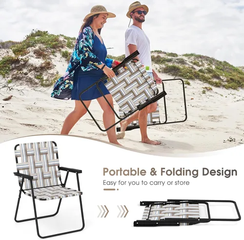 Miniatura 4 de Silla de Playa Giantex para Adultos Pack de 4 - Silla de Camping con Estructura de Acero, Silla Director Plegable Ligera, Silla de Tela para Caqui