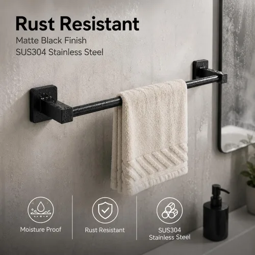 Miniatura 3 de Juego de accesorios de baño de 4 piezas de hardware de baño en negro mate, juego de accesorios de baño de acero inoxidable montado en la pared