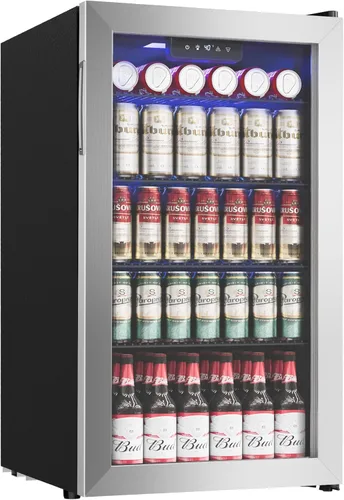 Miniatura 10 de Icyglee Refrigerador de bebidas, mini refrigerador para 16 botellas y 68 latas con puerta de vidrio, refrigerador independiente de bebidas para vino