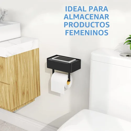 Miniatura 9 de JUYSON Soporte de papel higiénico con estante, dispensador de toallitas desechables para almacenamiento de toallitas de baño, mantiene tus toallitas