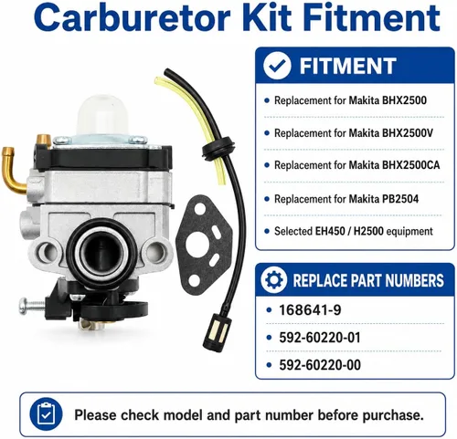 Miniatura 5 de Hoypeyfiy Reemplazo de carburador para soplador de hojas Makita BHX2500 BHX2500V PB2504 EH450 H2500 BHX2500CA 24.5 cc 168641-9 592-60220-01