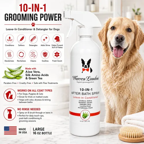 Miniatura 3 de Warren London Aerosol 10 en 1 para después del baño para perros, acondicionador y desenredante para perros, espray de aseo para mascotas con aloe