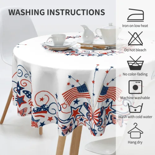 Miniatura 3 de Giwawa Mantel de Mesa Redondo con Bandera de EE. UU., Mantel Americano con Estrellas, Mariposas, Círculo, 152 cm. Mantel del 4 de julio, Día