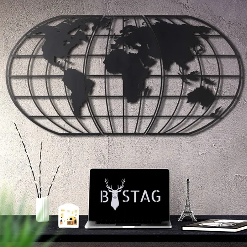 Miniatura 3 de Tubibu Arte de pared moderno, 100% metal, globo metálico del mapa del mundo, tamaño (23.6 x 47.2 pulgadas), colgante de pared para sala de estar