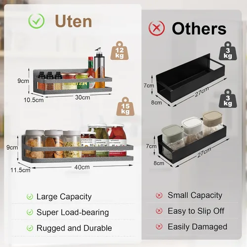 Miniatura 2 de Uten Estante grande para especias para refrigerador, paquete de 2 estantes magnéticos fuertes, organizador de refrigerador movible para cocina
