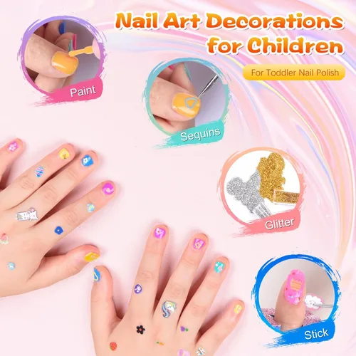 Miniatura 4 de Juego de esmaltes de uñas para niños, no tóxico, a base de agua, de secado rápido, para niñas, 6 colores, kits de arte de uñas para niños a partir