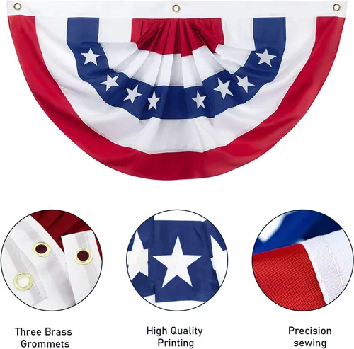 Miniatura 3 de Bandera de abanico plisada estadounidense, 3 x 6 pies, bandera patriótica de Estados Unidos con medio abanico para exteriores, decoraciones
