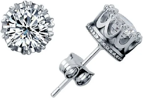 Miniatura 3 de Pendientes chapados en oro de 18 quilates con corona de moda, para mujer, Brincos De Prata, plata de ley, con cristales de doble tuerca Taoqiao