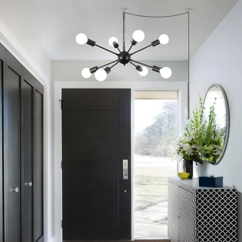 Miniatura 6 de Candelabro enchufable para comedor, lámpara de araña negra enchufable, luz Sputnik con cable de 16.4 pies, 8 luces colgantes Sputnik para sala