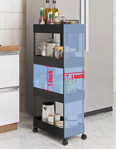 Miniatura 6 de Carrito de cocina delgado de 4 niveles, organizador de baño para lugares estrechos, estante de almacenamiento multiusos, carrito móvil