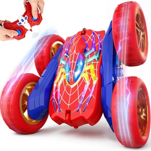 Coche de juguete de control remoto con giro de 360° para ni��os de 3 a 12 años, autos RC 4WD de doble cara con ojos y piernas de héroe brillantes,