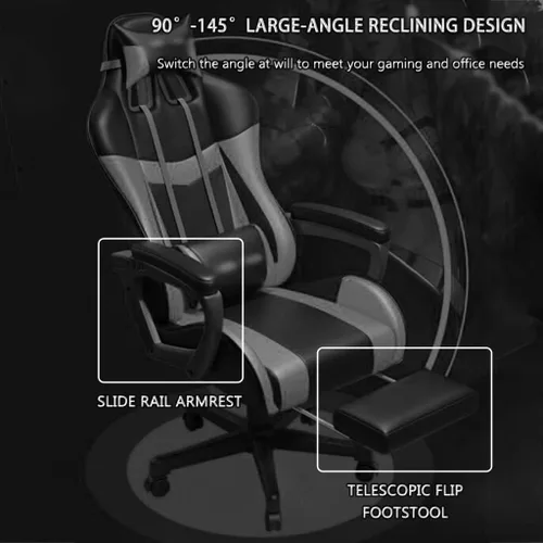 Miniatura 3 de Silla de juegos con reposapiés de 90° a 145° Gran ángulo puede tumbarse, silla ergonómica de carreras con abrazo, carga de 330.7 libras