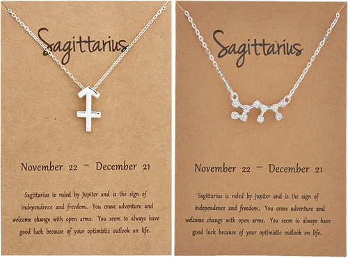 Miniatura 24 de Juego de 2 collares del zodiaco – Collar con colgante de 12 constelaciones, collar con signo del zodiaco para mujer, cumpleaños y astrología