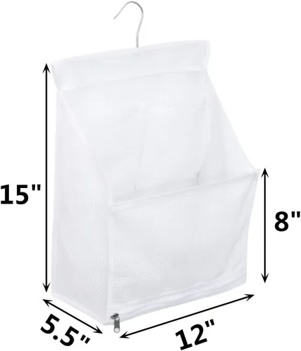 Miniatura 2 de ALYER Bolsa organizadora de juguetes de baño de malla colgante, organizador grande de almacenamiento para ducha con colgador duradero (blanco)