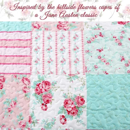 Miniatura 6 de Cozy Line Home Fashions - Juego de ropa de cama, colcha reversible con dulce estampado floral durazno y rosa claro en 3D con parches reales 100 %