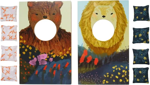 Manhattan Toy Wild Ones - Juego de 10 piezas de madera para interiores y exteriores, juego de lanzamiento de bolsas de Cornhole para niños de 3 años