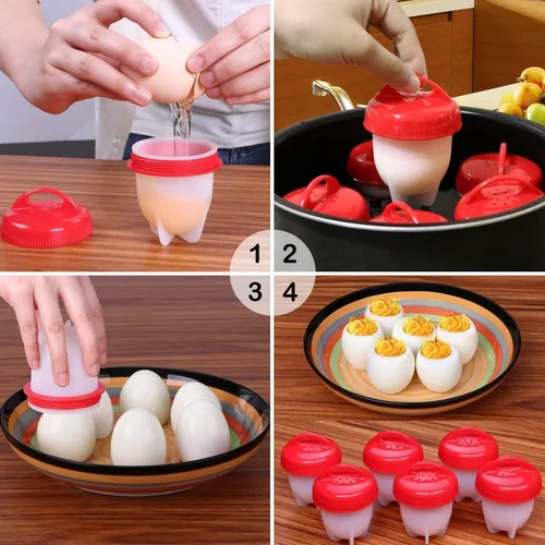Miniatura 3 de LANJILIFE Olla para huevos – Huevos duros sin cáscara, juego de 6 unidades de cocina de silicona antiadherente para cocer huevos, huevos hervidos
