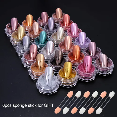 Miniatura 2 de Juego de 24 polvos de uñas cromados – Polvo de pigmento con efecto espejo con purpurina para uñas, manicura de metal camaleón, suministros para uñas