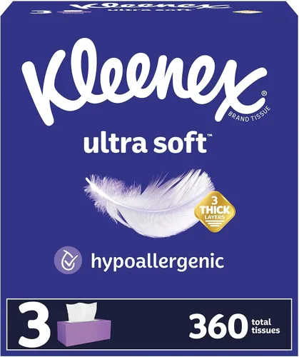 Miniatura 3 de Kleenex Pañuelos faciales ultra suaves, 3 cajas planas, 110 pañuelos por caja (330 pañuelos en total)