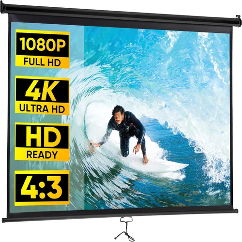 Pantalla de proyección HD 4:3 de 72 pulgadas, pantalla de proyección manual para interiores y exteriores, pantalla de proyector portátil sin arrugas