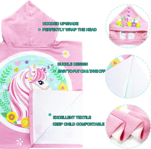Miniatura 3 de NovForth Toalla de playa para niños y niñas, toalla de baño con capucha de sirena, toalla de piscina para niños pequeños con capucha Unicornio