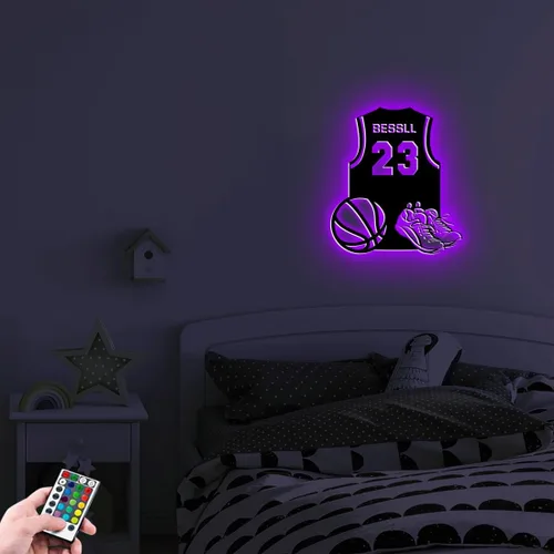 Miniatura 7 de Letrero de neón personalizado de baloncesto, luz nocturna LED de metal de baloncesto para arte de pared, 16 colores cambiantes de baloncesto