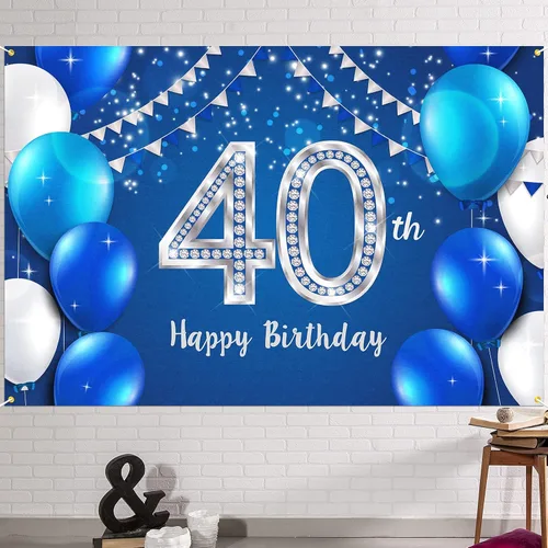 HAMIGAR Fondo de pancarta de feliz cumpleaños 40 de 6 x 4 pies, decoraciones de cumpleaños de 40 años, suministros de fiesta para mujeres y hombres,