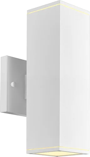 Ken & Ricky Apliques de pared para exteriores, moderna lámpara exterior arriba y abajo, lámpara exterior cuadrada con acabado blanco lijado, 1