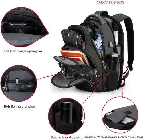 Miniatura 6 de Swissdigital - Mochila de diseño para viaje para hombres, compatible con TSA, con carga USB, protección RFID, mochila de negocios para laptops