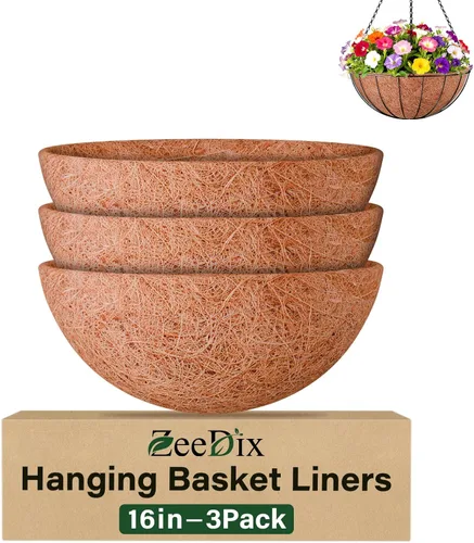 Miniatura 18 de ZeeDix Paquete de 3 forros de coco de 12 pulgadas para maceteros, revestimientos redondos para cestas colgantes 100% naturales, cesta de coco