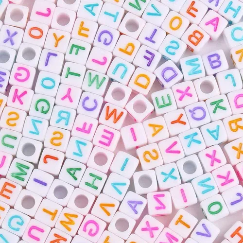Miniatura 6 de 1200 piezas 4×7mm Cuentas de letras del alfabeto, cuentas acrílicas redondas negras y coloridas, para pulseras y hacer joyas
