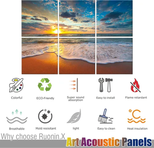 Miniatura 6 de Ruonin.X Paneles de arte de pared, paquete de 6 paneles decorativos de pared absorbentes de sonido para estudio de grabación y hogar, puesta de sol