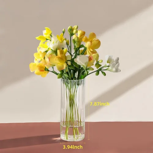 Miniatura 2 de Jarrón de flores, jarrones de vidrio de 8 pulgadas de alto, florero acanalado transparente para ramos de flores, centros de mesa, decoración