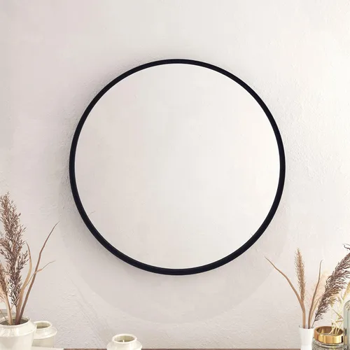 Miniatura 6 de HBCY Creations Espejo redondo grande, espejo de pared negro de 27.5 pulgadas para entrada, baño, sala de estar y más, espejo minimalista moderno