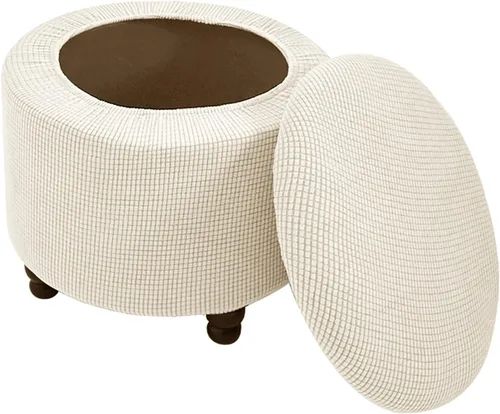 Andreannie Funda otomana de tela jacquard elástica color beige, funda redonda suave, extraíble, lavable, protector de muebles para decoración del