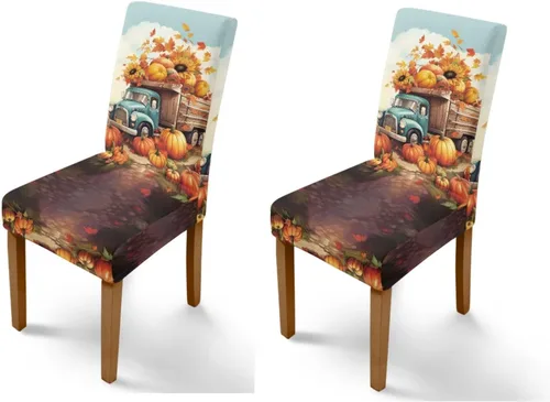 Miniatura 54 de Rnyleeg Thanksgiving Chair Covers for Living Room No Arms Turkey Pumpkin Stretch Dining Chair Covers Set of 6 Soft Washable Kitchen Chair Protector