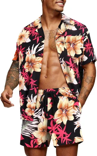COOFANDY Conjunto de camisa hawaiana y pantalones cortos a juego para la familia, conjunto de blusa floral para hombre y mujer