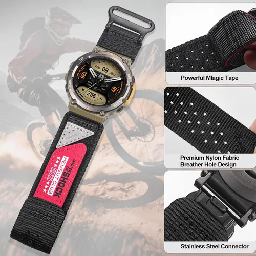 Miniatura 5 de Watch Bands Compatible with Amazfit T-Rex 2, Millitary Nylon Strap With Hook and Loop Design and Tools included
