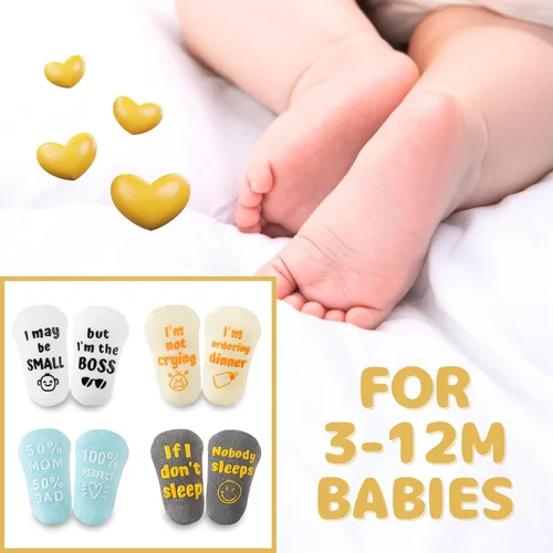 Miniatura 5 de InnoBeta Juego de calcetines para bebé con citas divertidas (4 pares) calcetines para recién nacidosbebés para baby shower, revelación de género