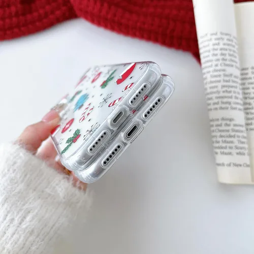 Miniatura 3 de RALEAVO Funda de Navidad Transparente Clara para iPhone 11, bonita funda de invierno para mujeres, niñas y niños con sombreros, campanas, delgada