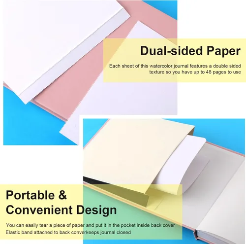 Miniatura 4 de Teling 2 cuadernos de bocetos de acuarela con 3 bolígrafos, papel de 140 libras/10.58 oz/m², pequeño diario de acuarela portátil de viaje, cuaderno