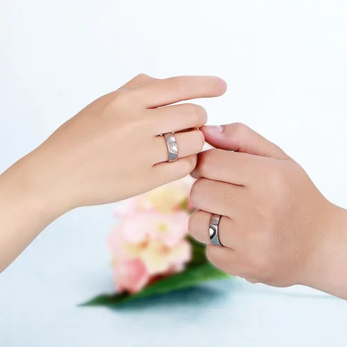 Miniatura 3 de ANAZOZ Anillo de promesa de corazón de amor real para parejas, de acero inoxidable, anillo superior, 0.236in