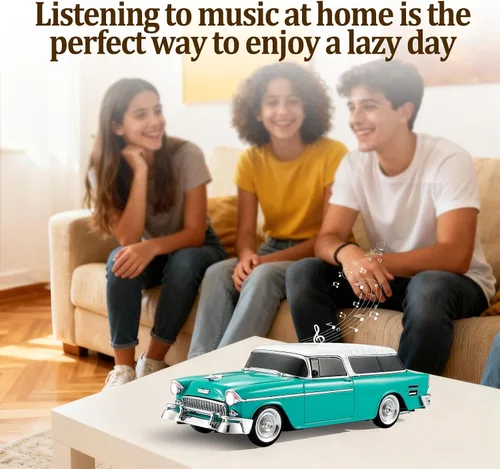 Miniatura 7 de Altavoz Bluetooth retro en forma de automóvil, calidad de sonido de alta definición, emparejamiento TWS, múltiples salidas de interfaz, altavoz Verde
