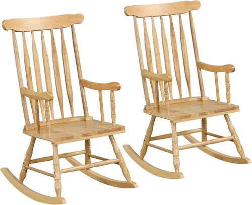 Miniatura 13 de Tangkula Silla mecedora de patio de madera de goma sólida, silla mecedora de porche exterior con marco de madera de goma, silla mecedora de madera