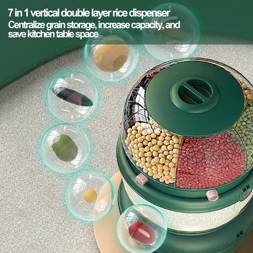 Miniatura 4 de Dispensador de cereales 20Lbs, Contenedor de almacenamiento de cocina giratorio de 360°, Dispensador de arroz y grano de doble capa, Contenedor