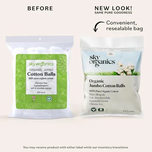 Miniatura 2 de Sky Organics Bolas de algodón jumbo para piel sensible, 100% algodón orgánico puro cultivado de forma sostenible, sin cloro, hipoalergénicas