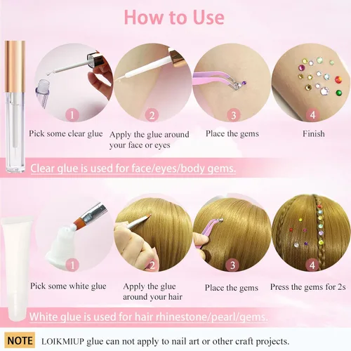 Miniatura 6 de Gemas de diamantes de imitación para el cabello con pegamento de maquillaje, parte trasera plana, joyas coloridas de cristal medio redondo perla