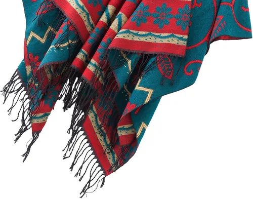 Miniatura 5 de Poncho con flecos, con estampado vintage, estilo retro, a la moda, para mujer. Capa, chal.
