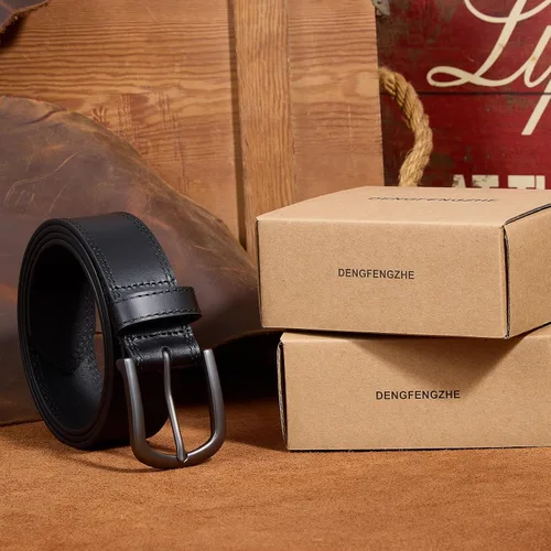 Miniatura 8 de Cinturón de cuero de grano completo para hombre para jeans casuales de uso diario, cinturones de cuero hechos a mano de 1.5 pulgadas con caja