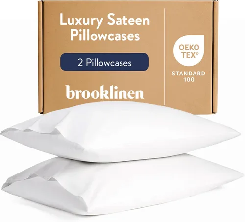 Brooklinen Juego de 2 fundas de almohada de satén de lujo, 100% algodón de fibra larga con cierre de sobre, tela suave, duradera y lavable a Blanco